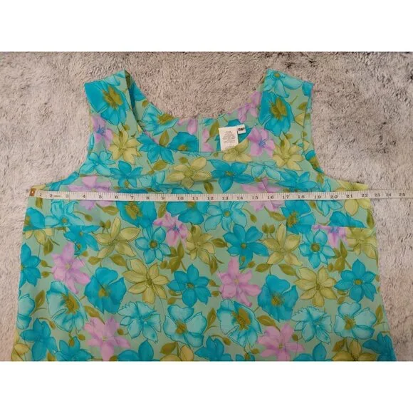 Vintage Floral Crinkle Midi Shift Dress 18WP Green Purple Cottage - Picture 5 of 9